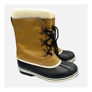 Sorel Waterproof Lace Up Lined Winter Boots Yoot Pac Tan Blue Youth 5/ Womens 6